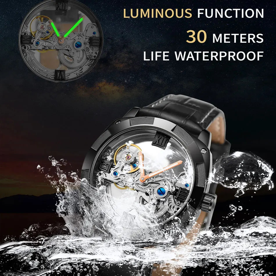 Excellence Top Brand Luxury Stainless Steel Skeleton Tourbillon Automatic Movement Men Watch Mechanical Waterproof Luminous Wrist Clock