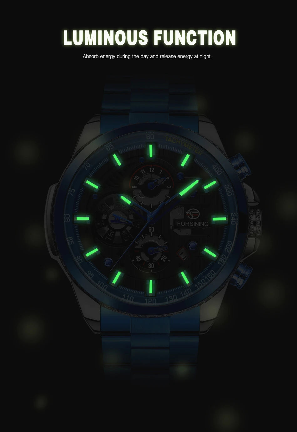 Excellence Sport Waterproof Luminous Blue Big Mechanical Watches Luxury Stainless Steel Men Watch Multifunctional Automatic Date Wristwatch