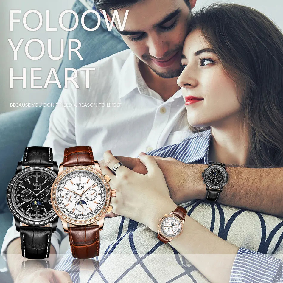 Excellence Big Diamond Dial Moon Phase Automatic Watch For Man and Woman Couple Mechanical Waterproof High-End Luxury Watch