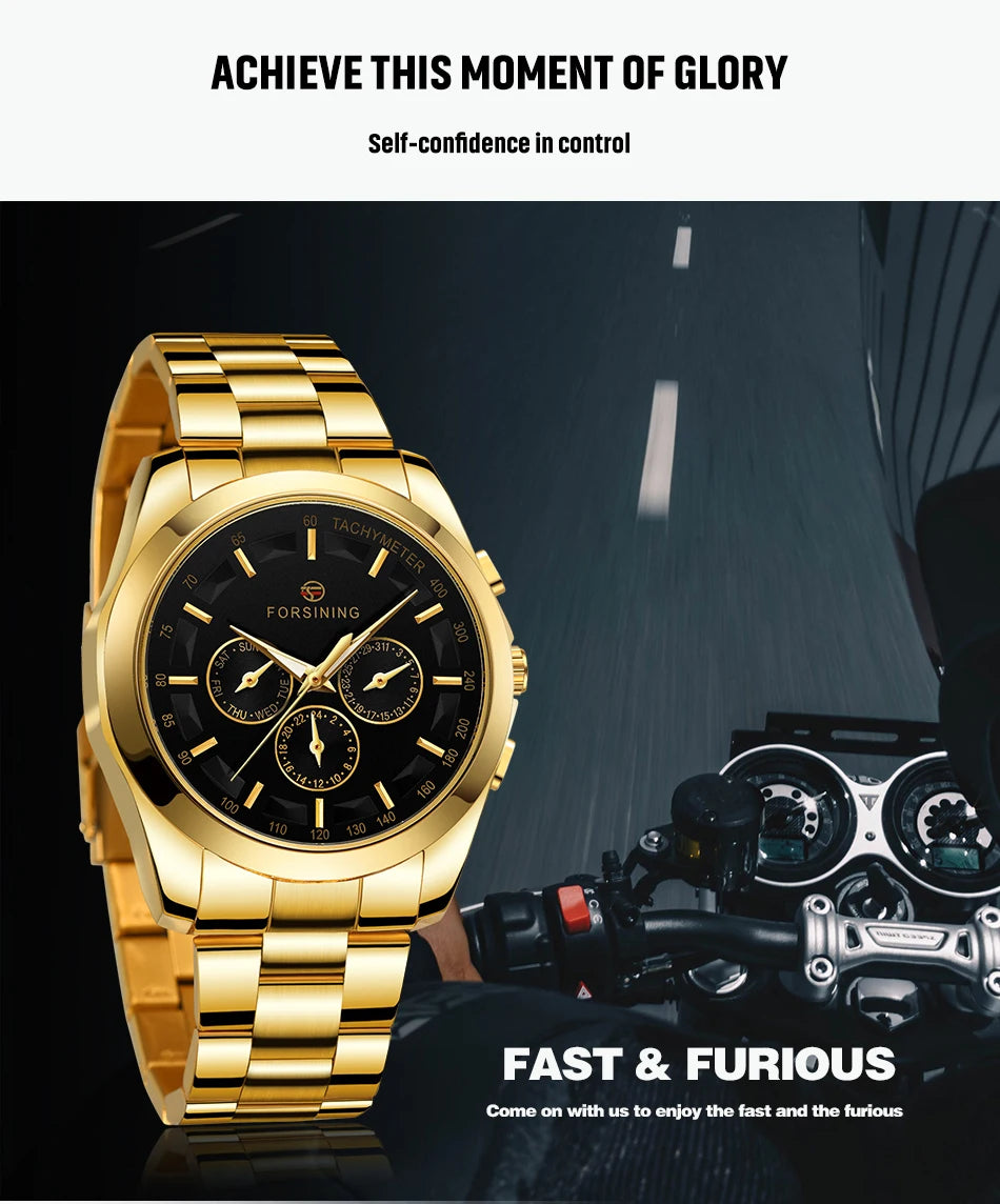 Excellence Business Style Automatic Watch Men Mechanical Wristwatch With Calendar Dial Stainless Steel Luminous Pointers