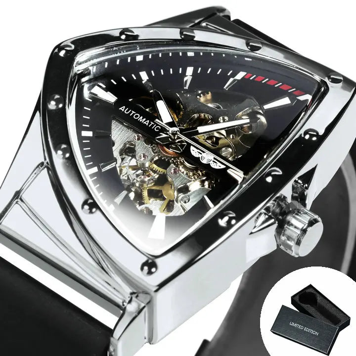 Excellence Sports Triangle Skeleton Automatic Watch for Men Luxury Brand Rubber Strap Luminous Hands Military Mechanical Watches New