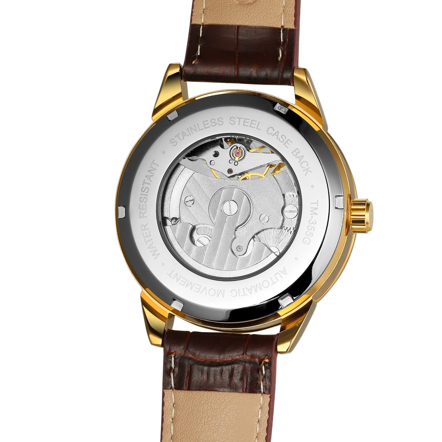 Excellence Moon Phase Skeleton Automatic Watch for Men Luxury Brand Tourbillon Gold Mechanical Watches Brown Leather Strap