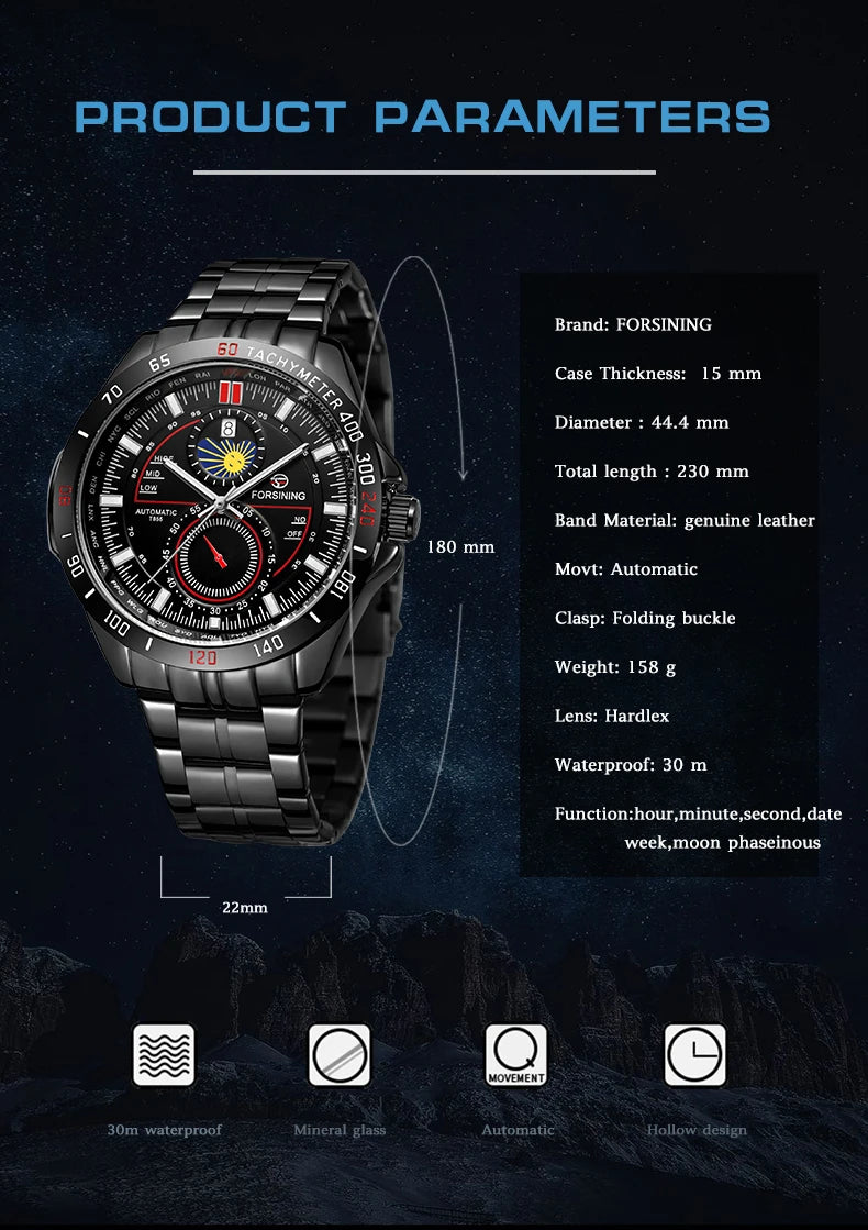 Excellence Two Dial Calendar Stainless Steel Men Mechanical Automatic Wrist Watches Top Brand Luxury Military Sport Male Watch