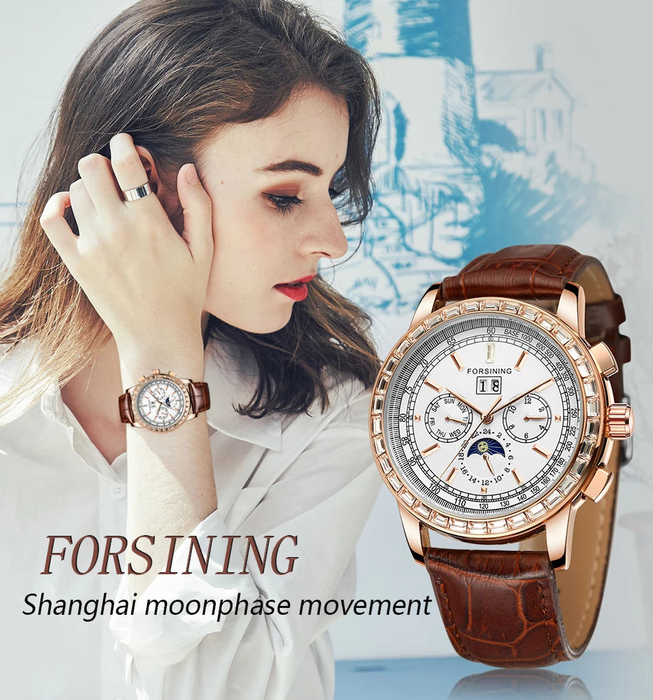 Excellence Big Diamond Dial Moon Phase Automatic Watch For Man and Woman Couple Mechanical Waterproof High-End Luxury Watch