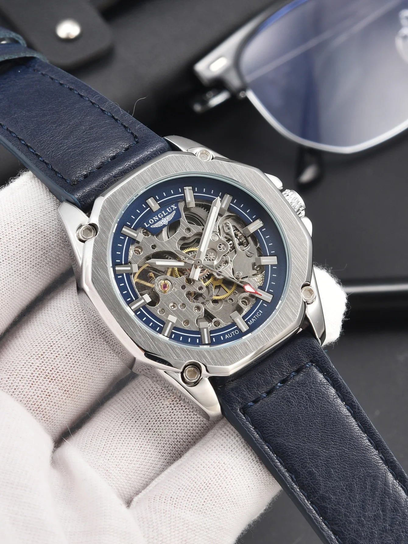 Excellence automatic watch sport style wholesale mechanical wristwatches fashion hollow leather men's watch men gift