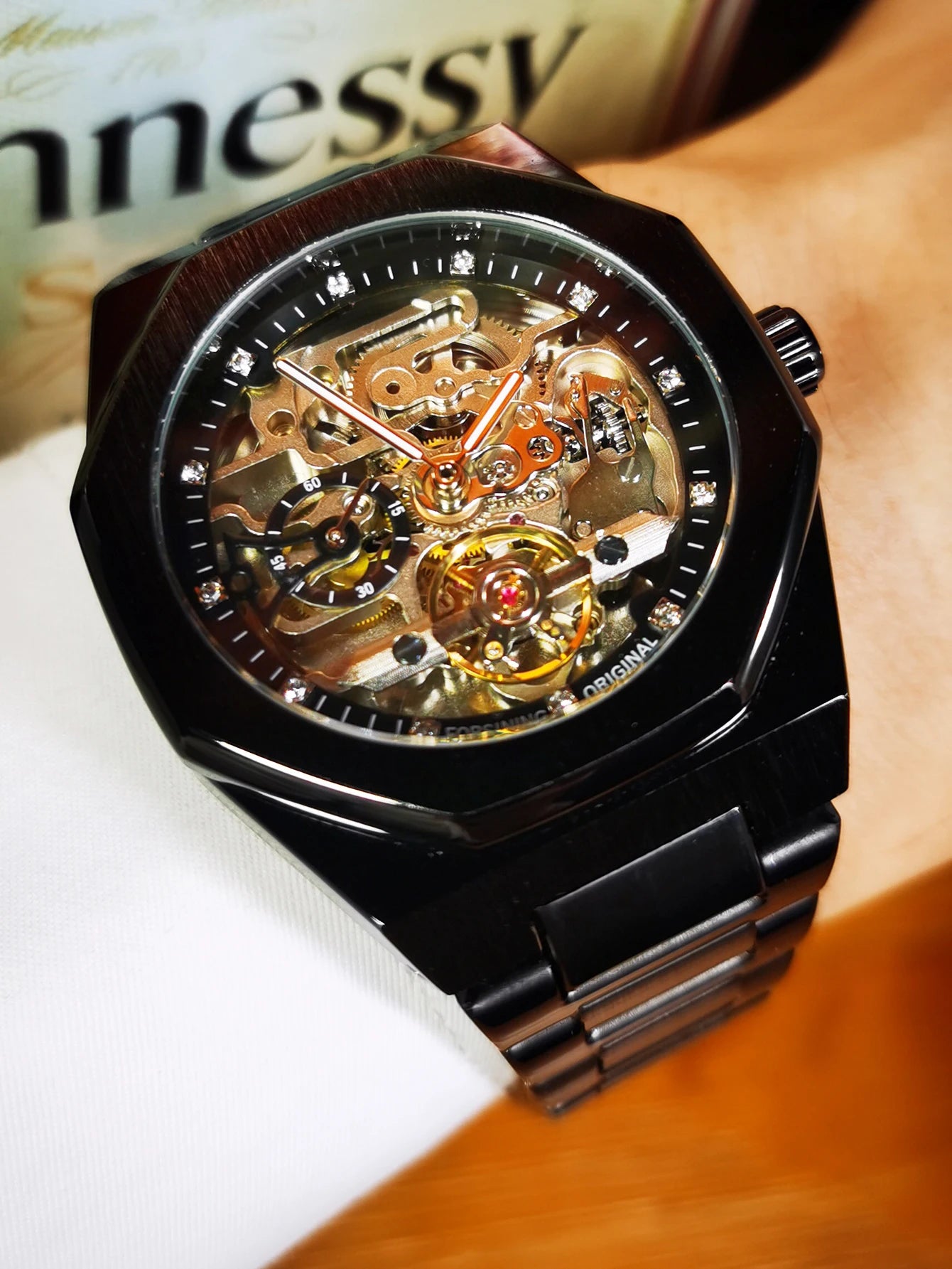 Excellence Casual Automatic Mechanical Watch for Men Luminous Hands Stainless Steel Strap Fashion Luxury Skeleton Men's Watches