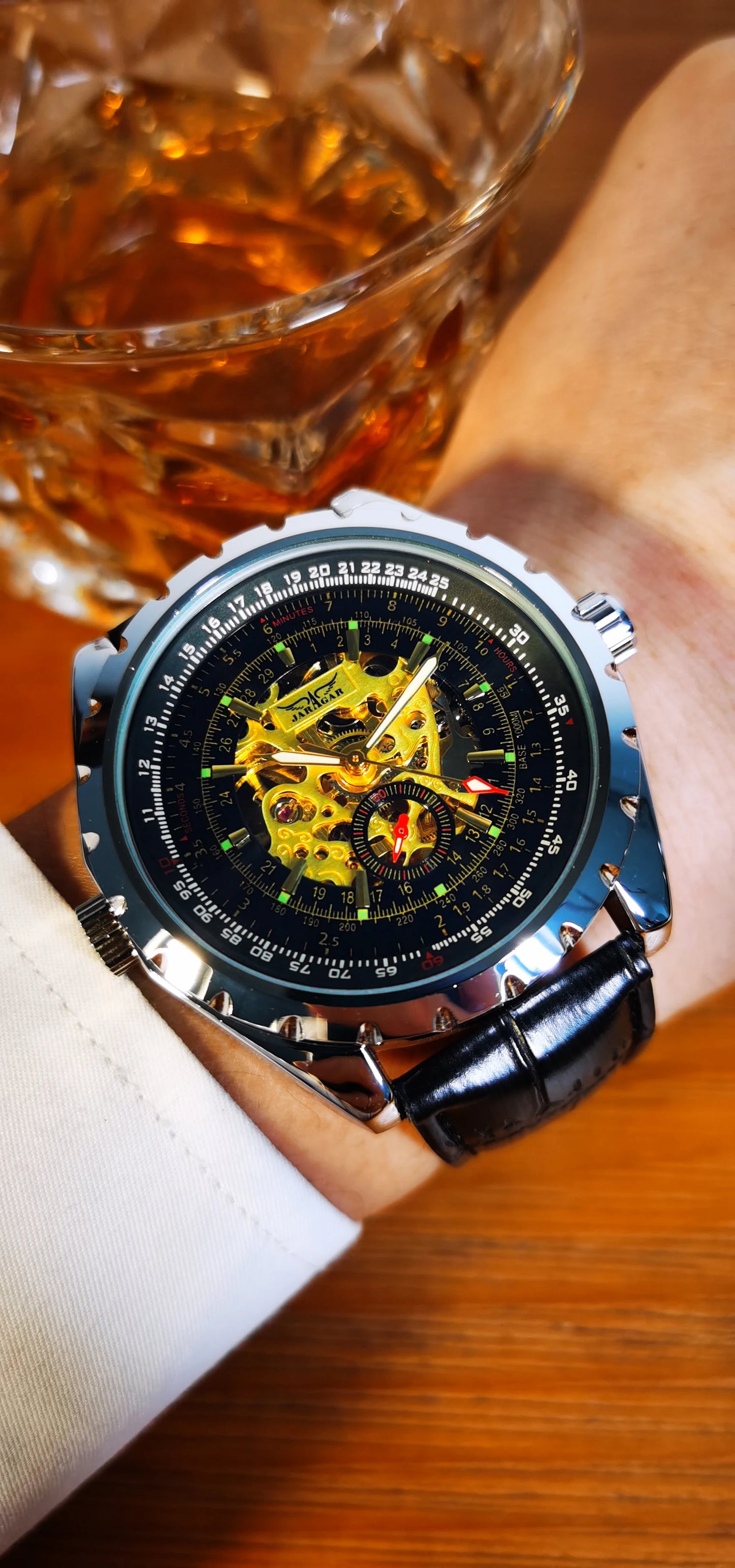 Excellence Steampunk Mechanical Watches Military Skeleton Automatic  Watch for Men Luxury Brand Leather Strap Luminous