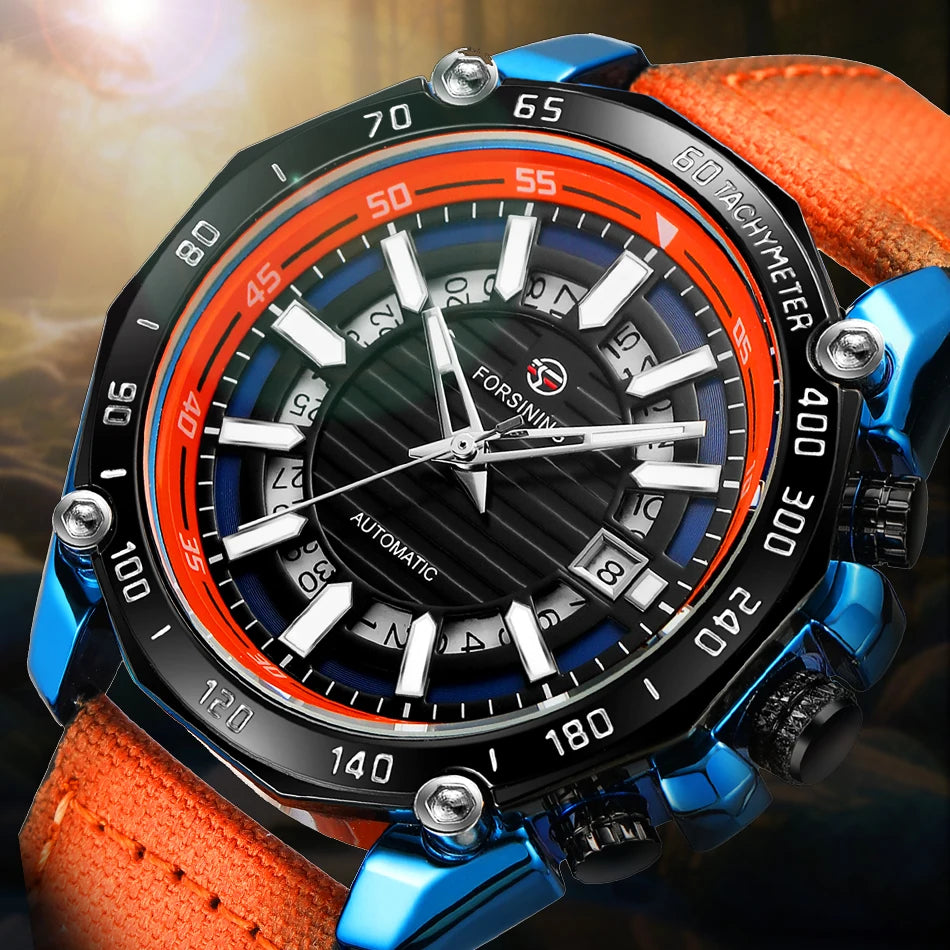 Excellence Design Timed Lap Men Automatic Mechanical Fabric Strap Watches Men Luxury  Waterproof Watch Luminous Hands