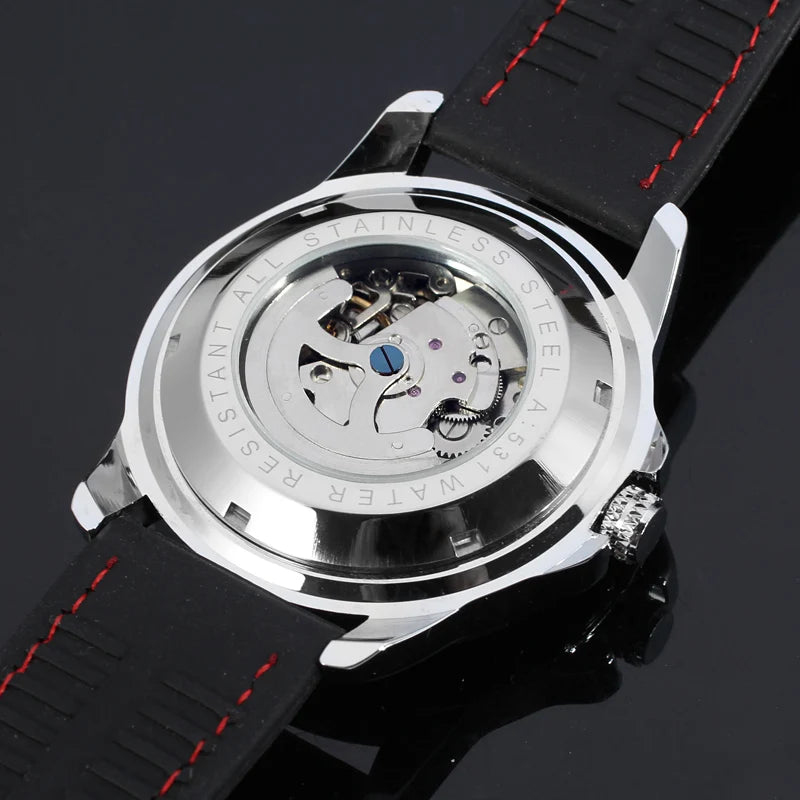 Excellence High End Luxury Transparent Skeleton Mechanical Automatic Watches for Men Fashion Classics Waterproof Rubber Male Wrist Band