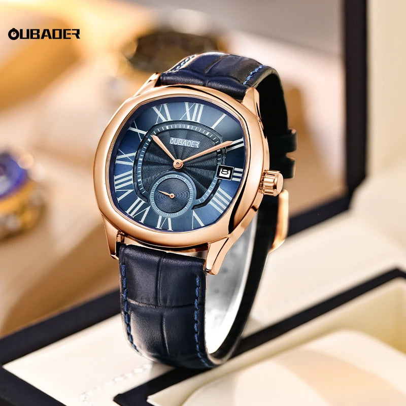 Excellence New Top Luxury Square Calendar Men's Watch Waterproof Fashion Business High Quality Leather.