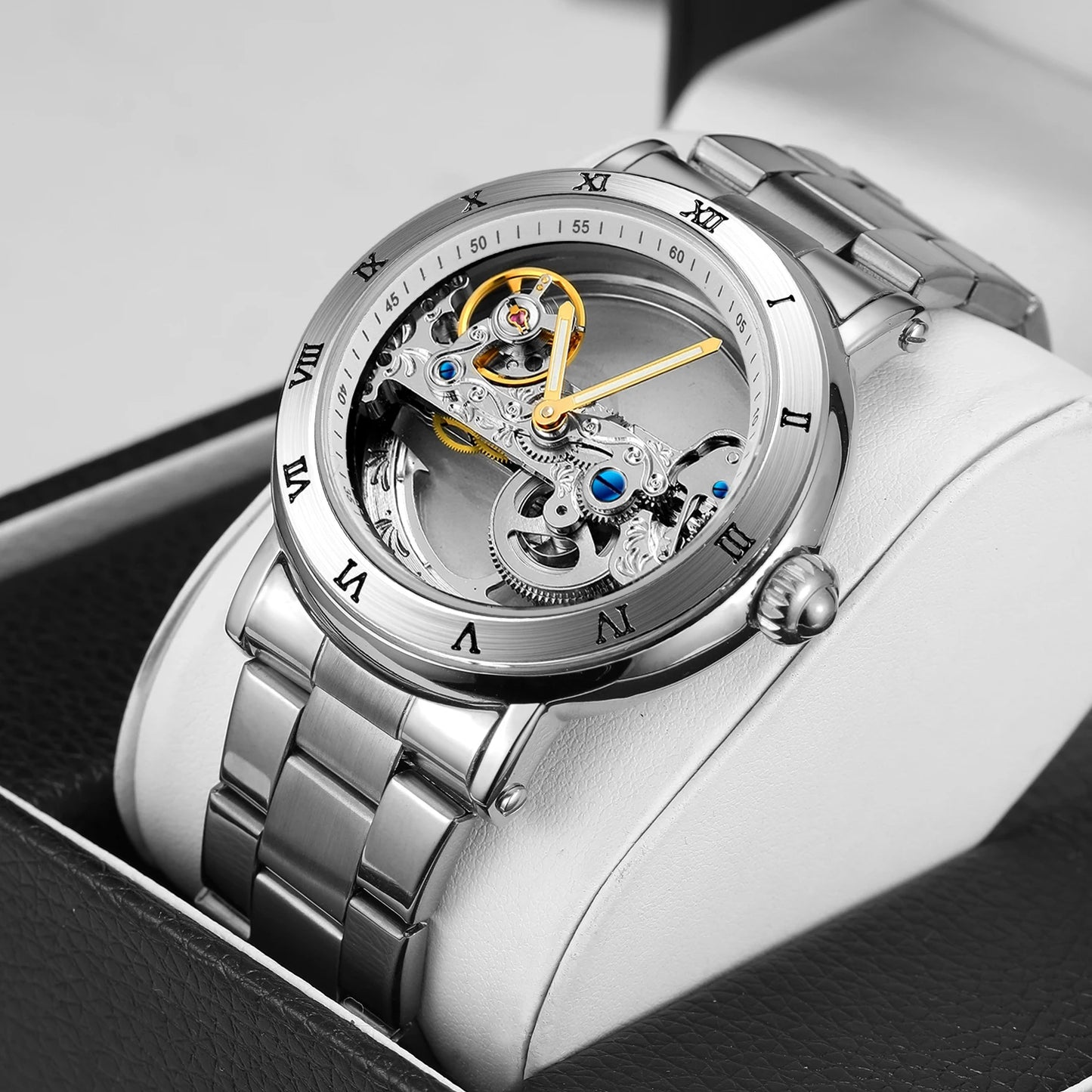 Excellence Original Luxury Stainless Steel Skeleton Tourbillon Automatic Watch Men Mechanical Waterproof Luminous Elegant Wrist Watch