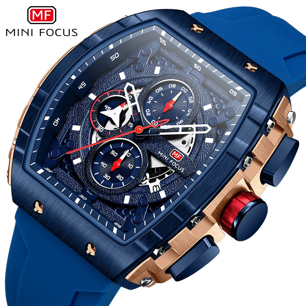 Excellence Sports Multifunctional Quartz Watch for Men Calendar Chronograph Waterproof Silicone Strap Fashion Men's Watches 2024