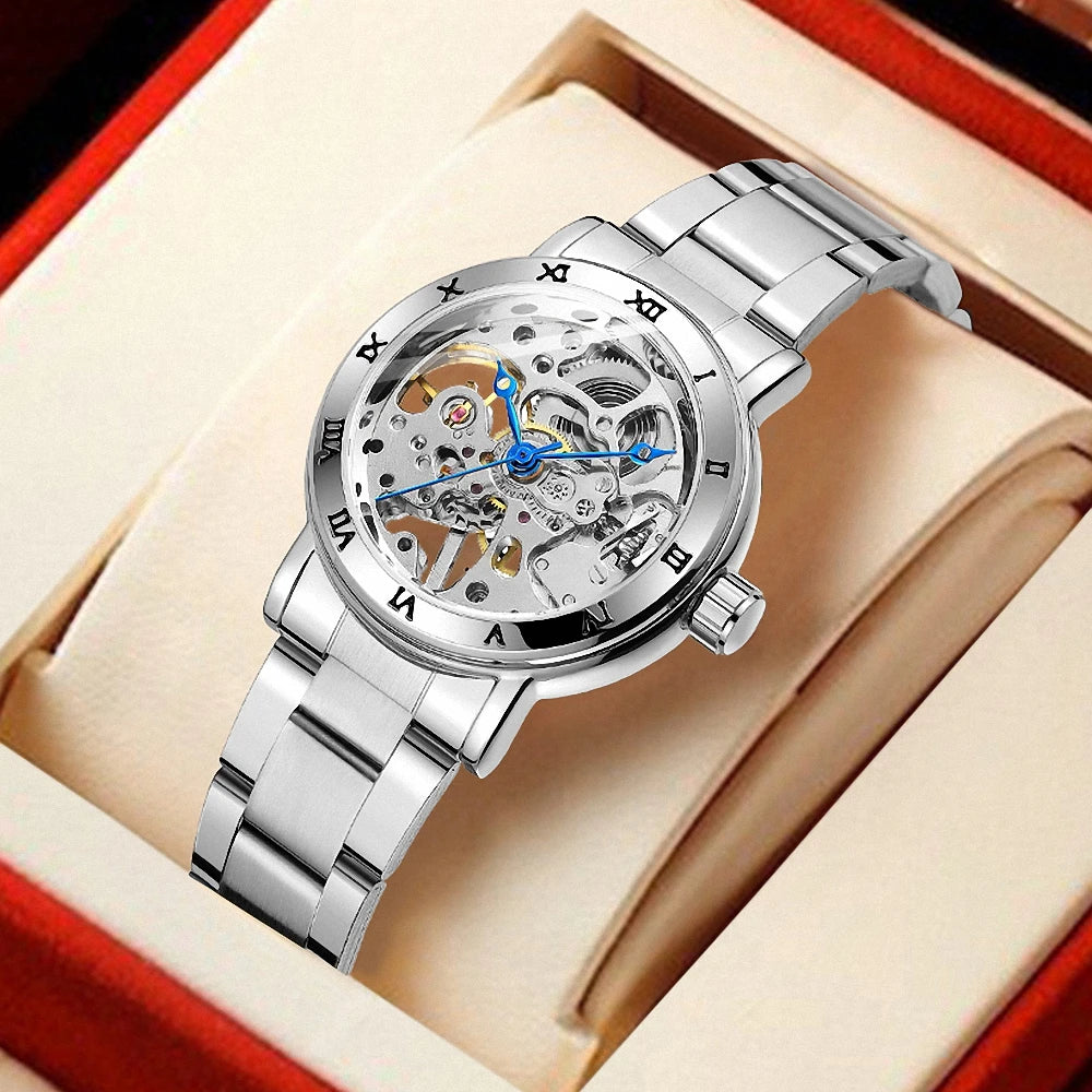 Excellence Fashion Business Mechanical Watch for Women Luxury Brand Skeleton Elegant Ladies Watches Stainless Steel Strap Unisex