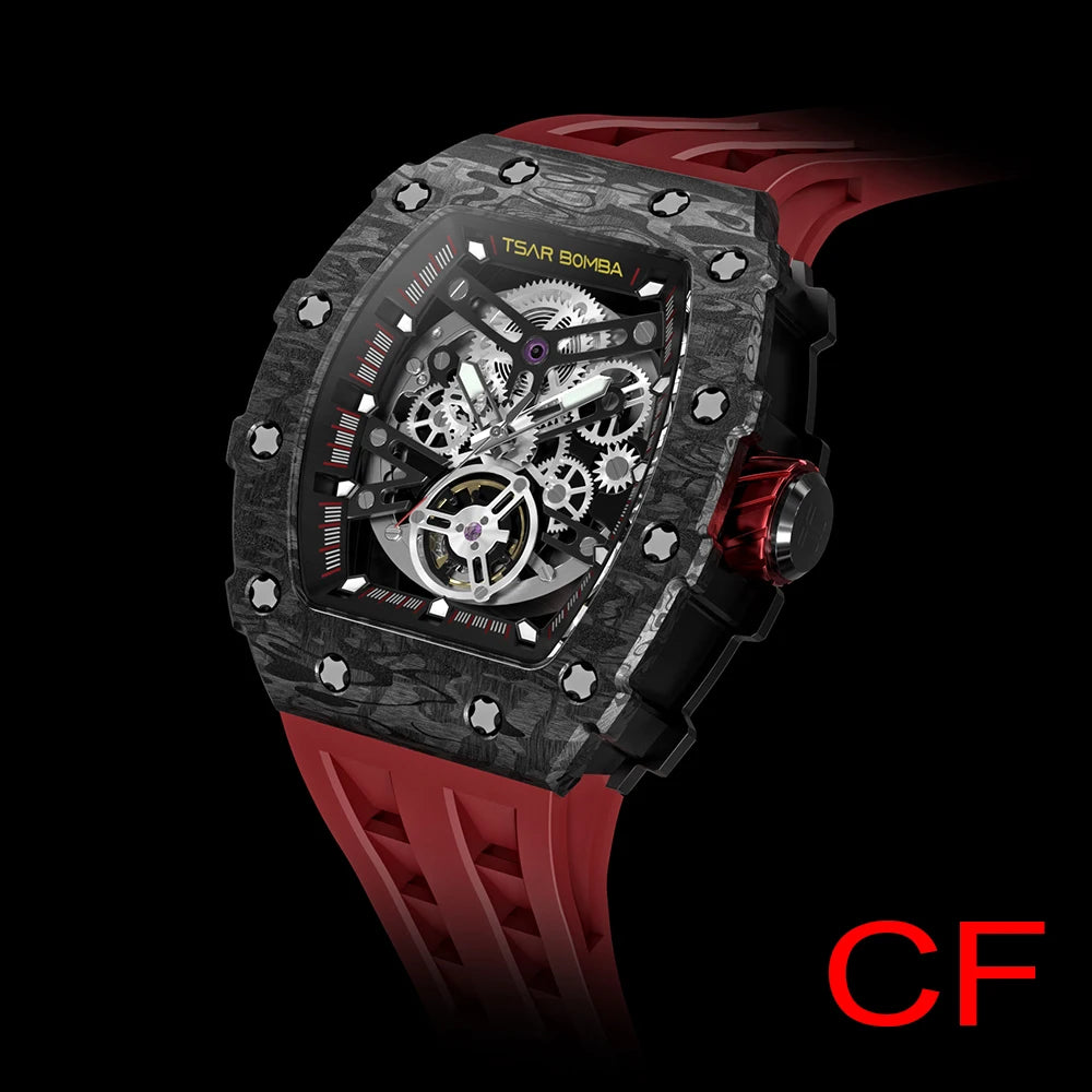 Carbon Fiber Bezel TSAR BOMBA 2022 Luxury Mens Automatic Watch Waterproof Clock Fashion Skeleton Mechanical Wrist Watch for Men