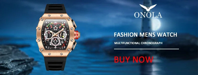 Excellence Luxury Men's Watch ONOLA Hollow Out Rudder Flywheel Fully Automatic Mechanical Waterproof Silicone Watch