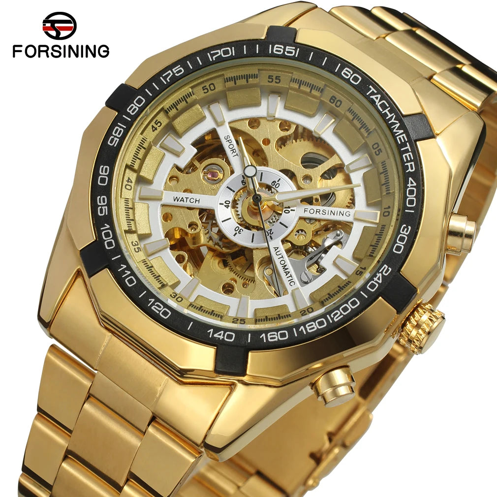 Excellence  New Stainless Steel Waterproof Men Transparent Skeleton Blue Watches Luxury Tourbillion Mechanical Sport reloj hombre