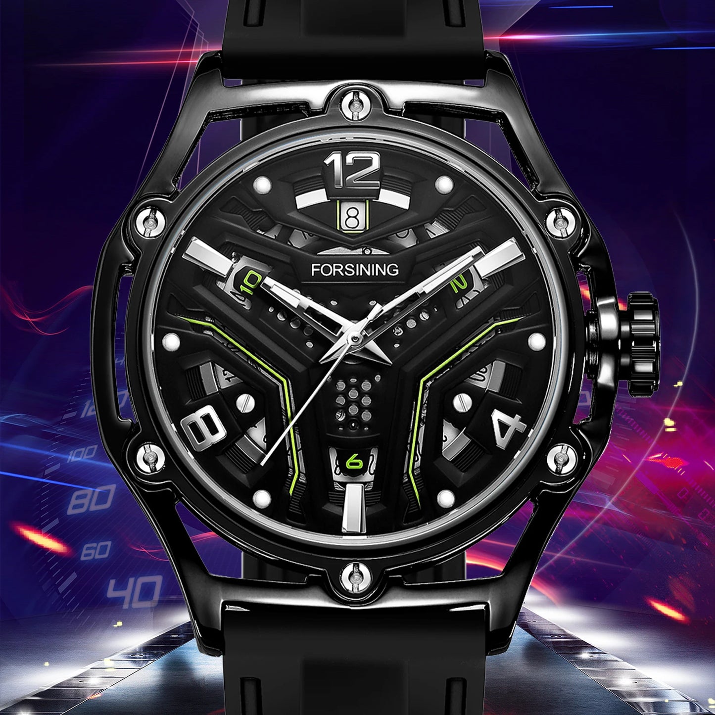 Excellence  Original Luxury Hollow Skeleton Automatic Mechanical  Men's Watch Waterproof Sports Rubber Band Wrist Watches