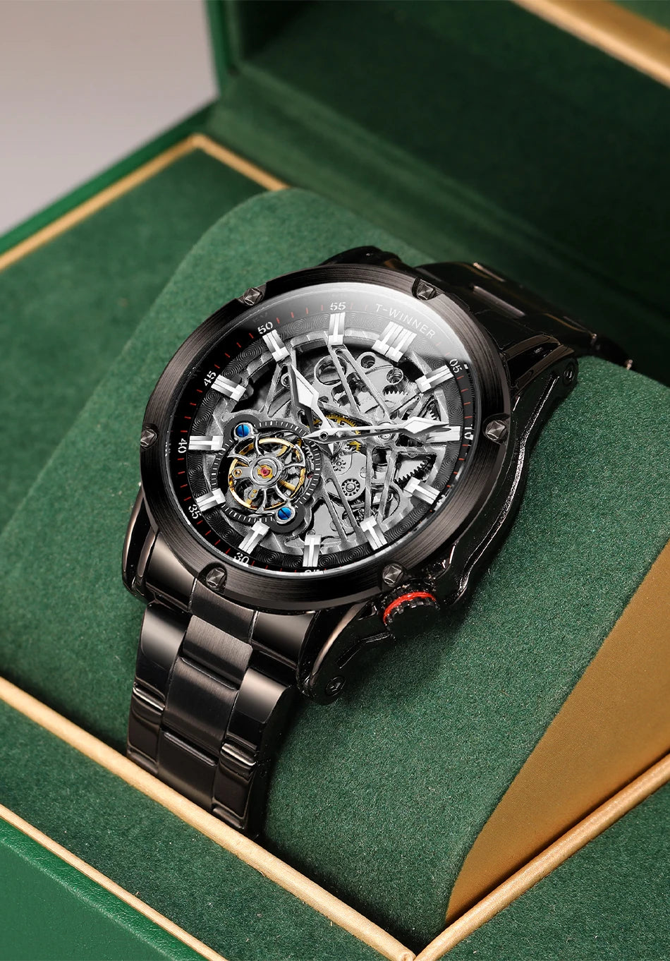 Excellence Original Luxury Tourbillon Stainless Steel Skeleton Mechanical Men's Watch Automatic Movement Military Wristwatches