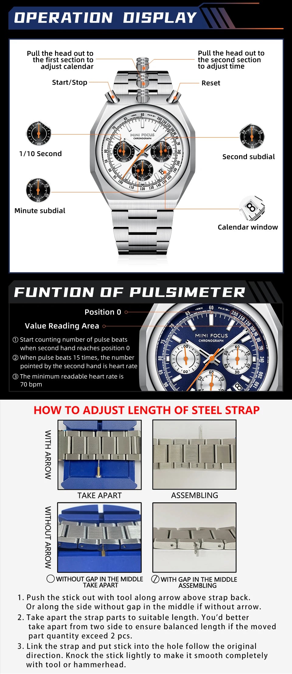 Excellence Fashion Multifunctional Quartz Watch for Men Calendar Luminous Luxury Stainless Steel Strap Bull Head Men's Watch.