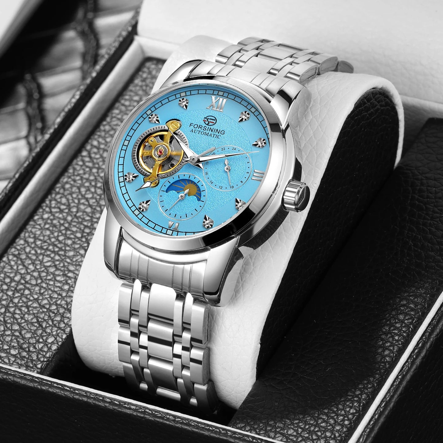 Excellence  Original 3D Diamond Men Watches Top Luxury Automatic Mechanical Moon Phase Tourbillon Wrist watch Waterproof Clock