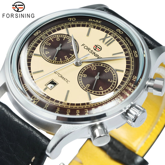 Excellence Concave Glass Calendar Sub-Dials Mechanical Watch Movement Automatic Men Watch Genuine Leather