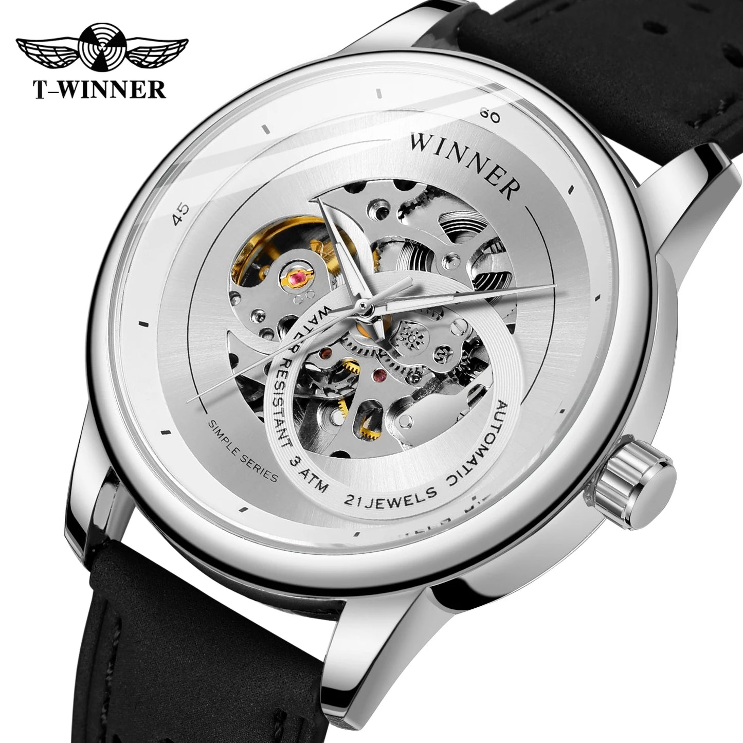 Excellence Original high-quality Transparent Skeleton Mechanical Automatic Watches for men water proof  Leather