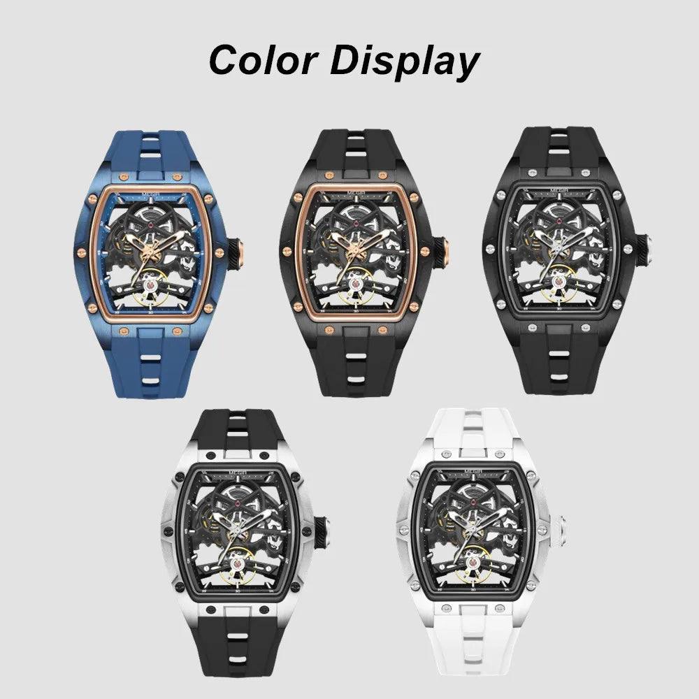 Excellence Luxury Brand Sport Watch for Men Silicone Mechanical Watches Hollow Full Automatic Movement Luminous Wristwatch