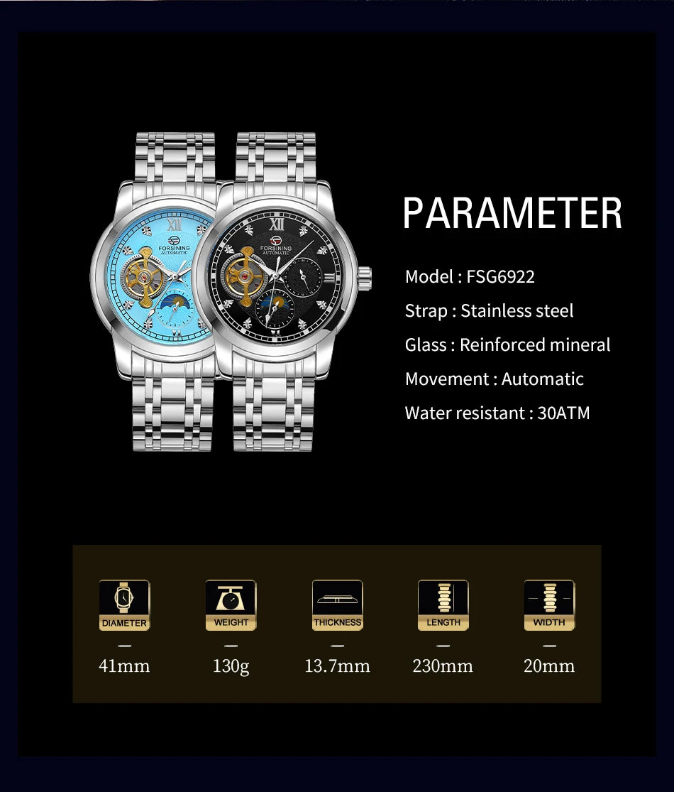 Excellence  Original 3D Diamond Men Watches Top Luxury Automatic Mechanical Moon Phase Tourbillon Wrist watch Waterproof Clock