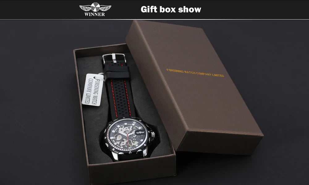 Excellence High End Luxury Transparent Skeleton Mechanical Automatic Watches for Men Fashion Classics Waterproof Rubber Male Wrist Band