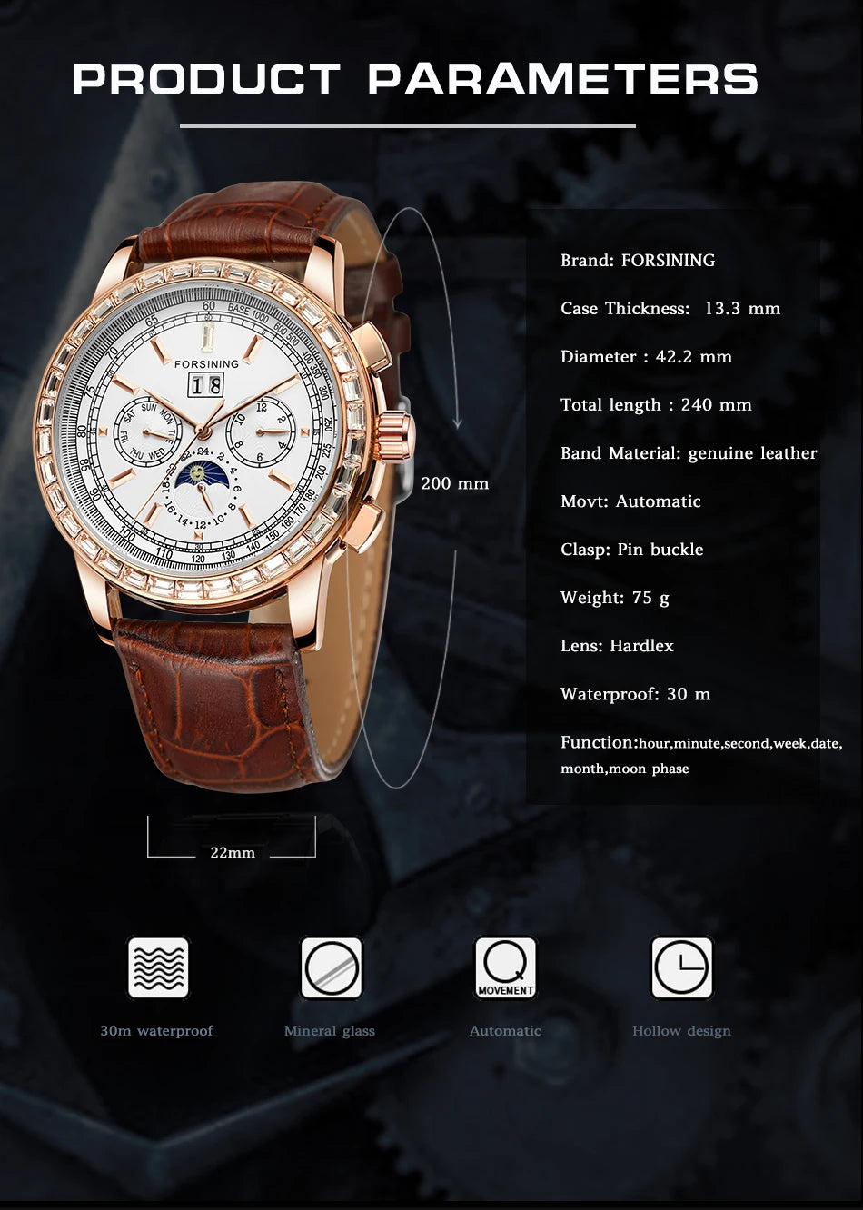 Excellence Big Diamond Dial Moon Phase Automatic Watch For Man and Woman Couple Mechanical Waterproof High-End Luxury Watch