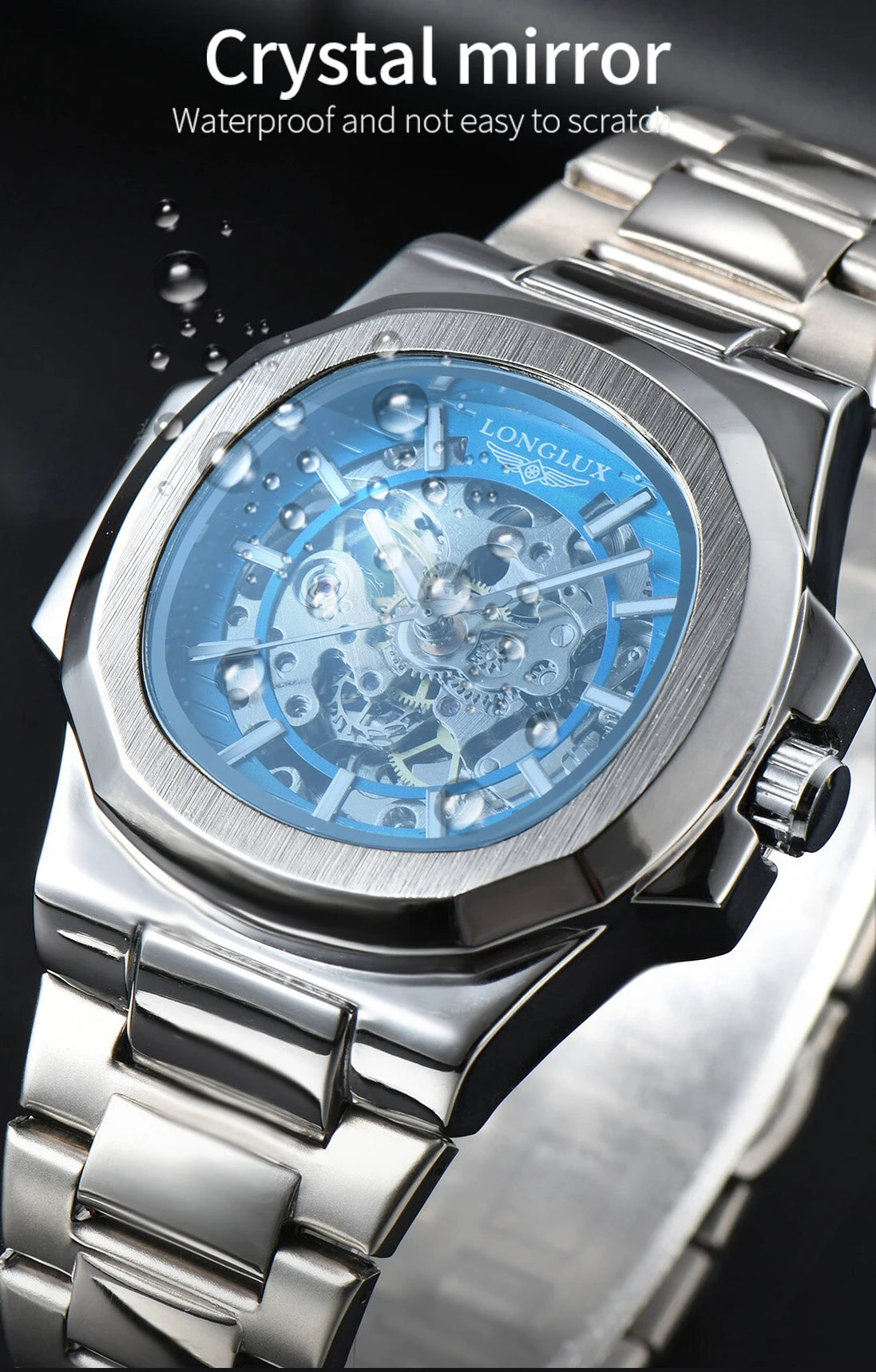 Excellence automatic watch luxury wholesale mechanical wristwatches stainless steel skeleton waterproof  men's watch