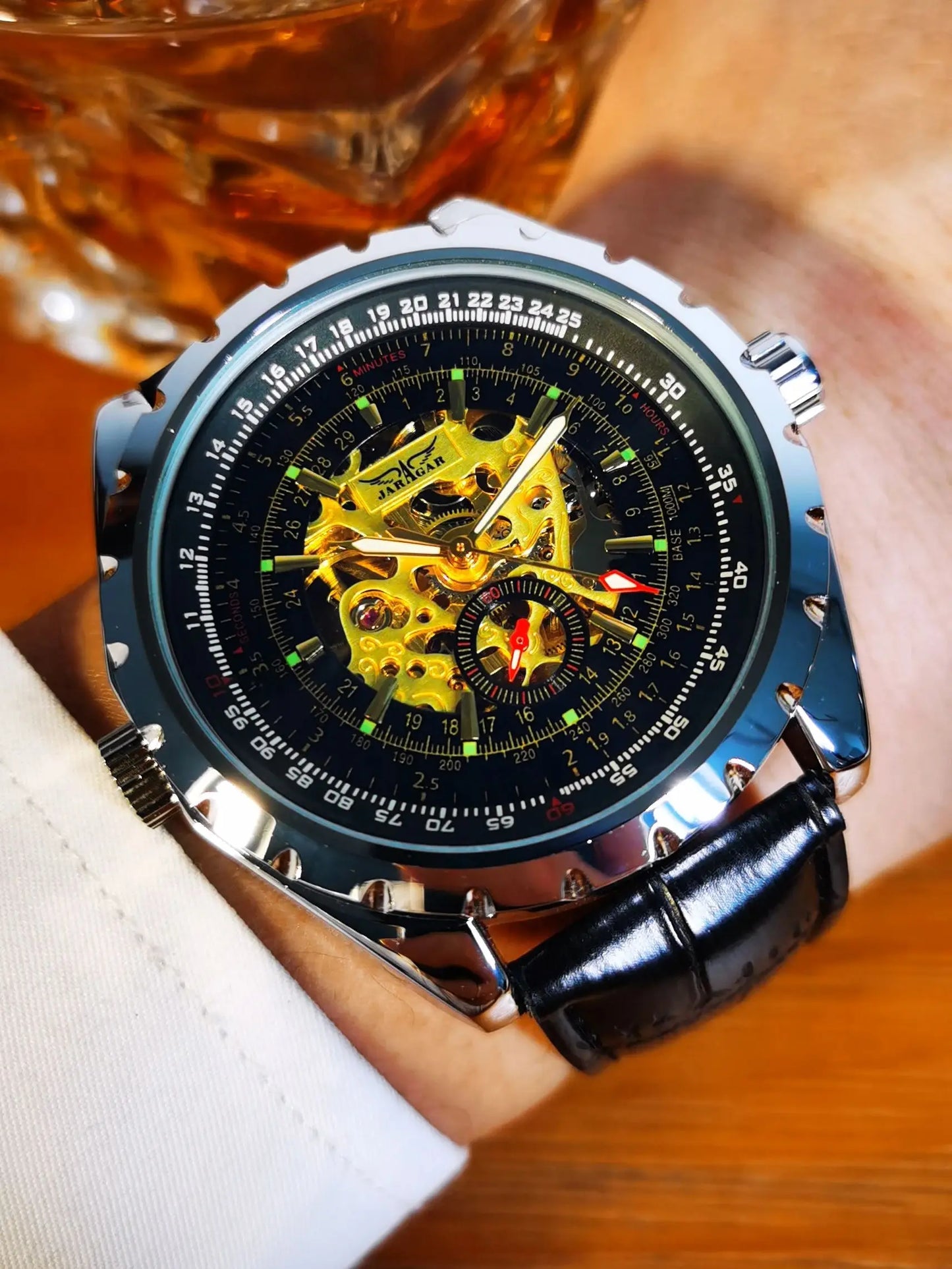 Excellence Steampunk Mechanical Watches Military Skeleton Automatic  Watch for Men Luxury Brand Leather Strap Luminous