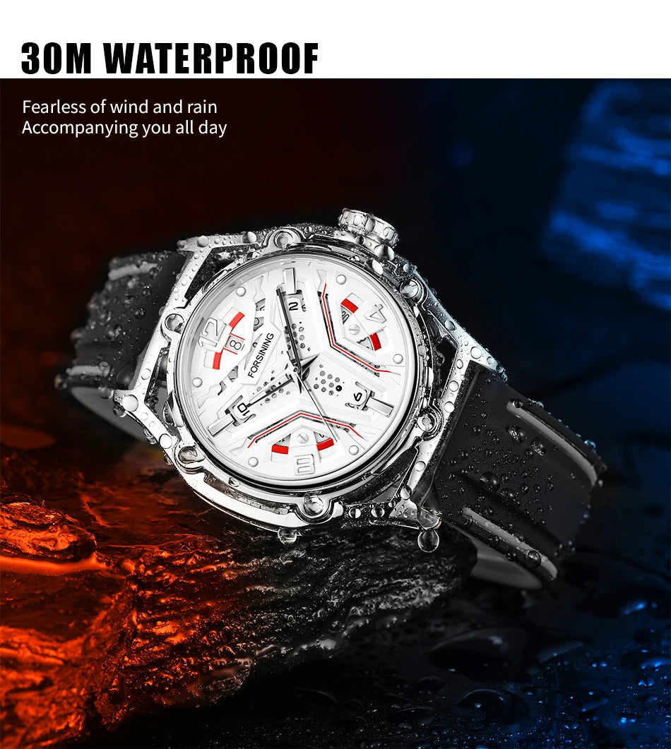 Excellence Original High-end Luxury Skeleton Automatic Mechanical Men's Watch Waterproof Silicone Stainless Steel Wrist Watches