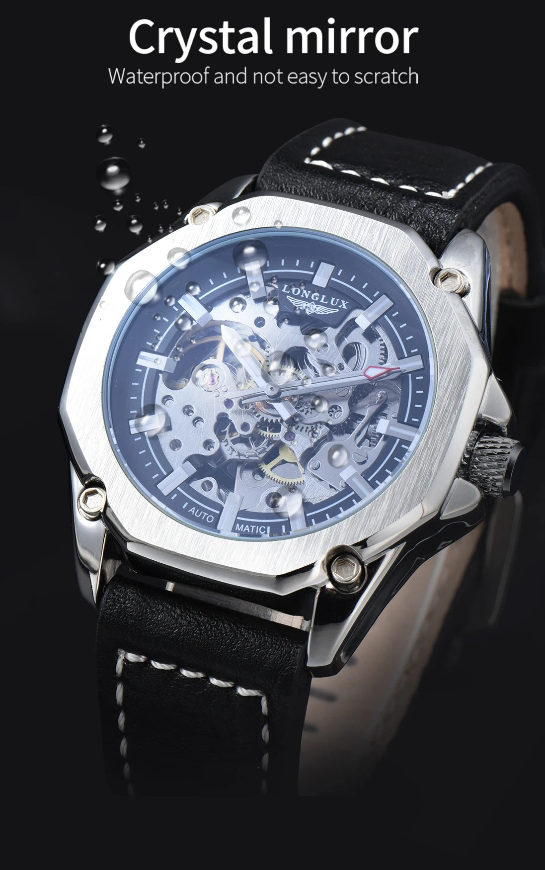 Excellence automatic watch sport style wholesale mechanical wristwatches fashion hollow leather men's watch men gift