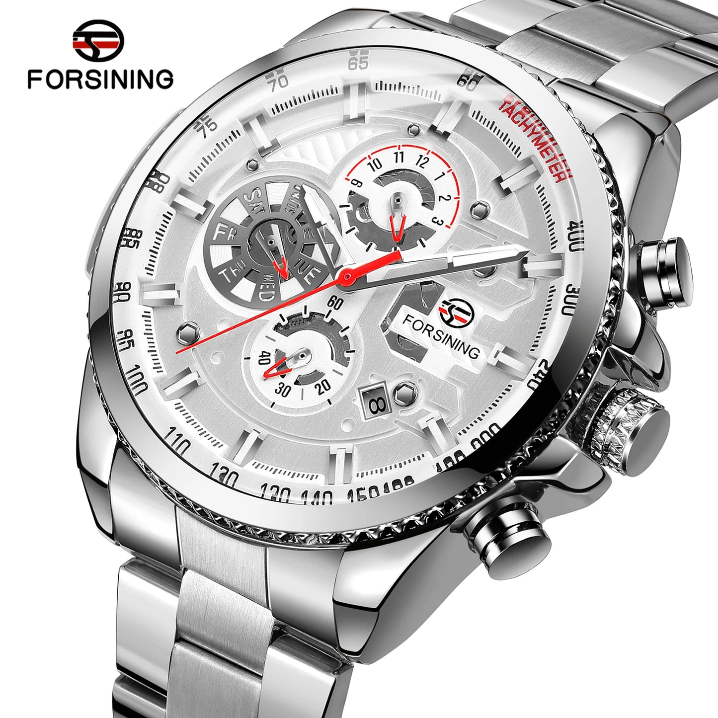 Excellence Original Stainless Steel Men Mechanical Automatic Wrist Watches Luxury Military Sport Men watch with date and day