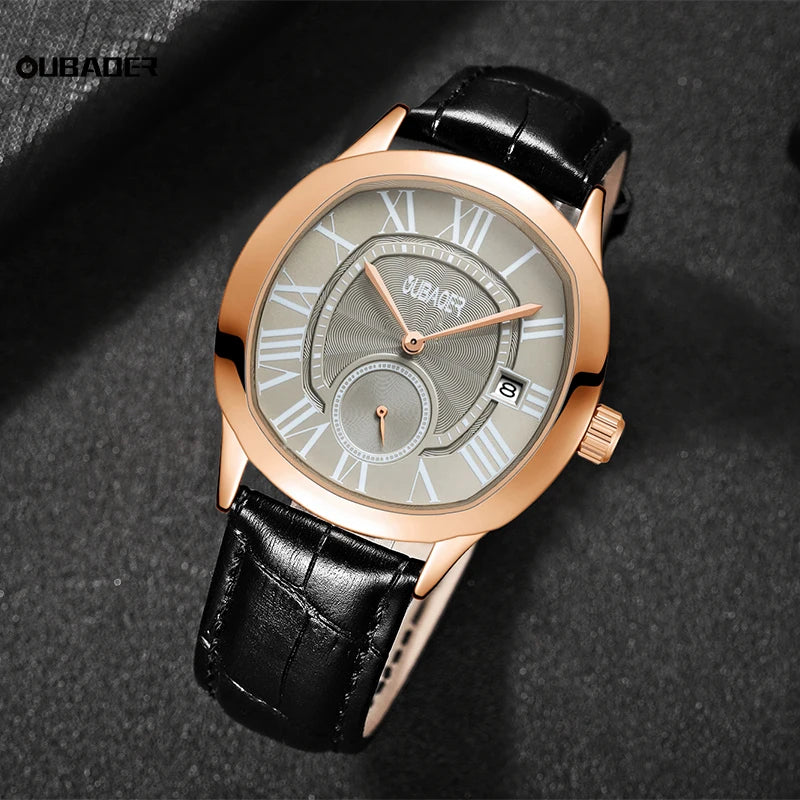 Excellence New Top Luxury Square Calendar Men's Watch Waterproof Fashion Business High Quality Leather.