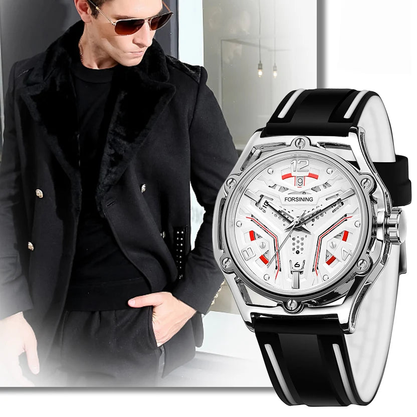 Excellence Original High-end Luxury Skeleton Automatic Mechanical Men's Watch Waterproof Silicone Stainless Steel Wrist Watches