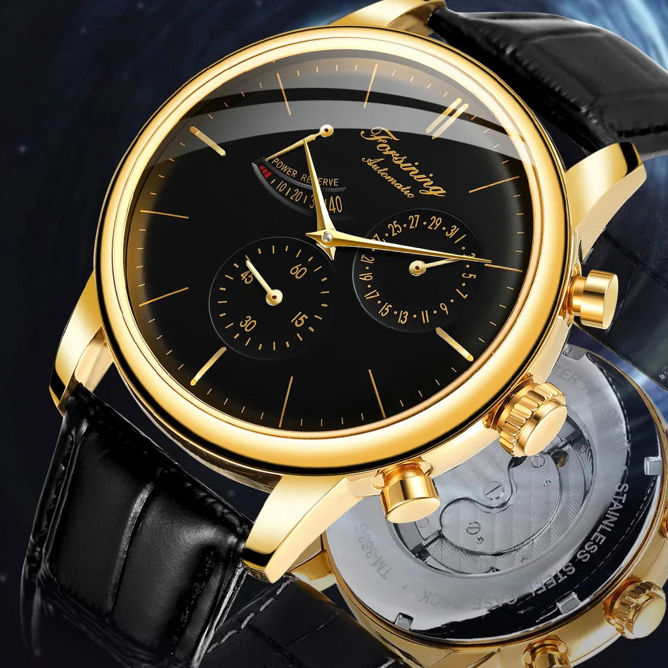 Excellence Official Power Reserve Date Automatic Rare Men Watches Leather High Quality Elegant Male Mechanical Wristwatches