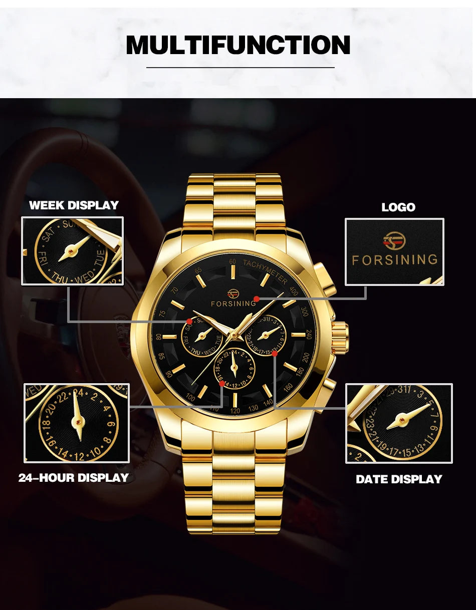 Excellence Business Style Automatic Watch Men Mechanical Wristwatch With Calendar Dial Stainless Steel Luminous Pointers