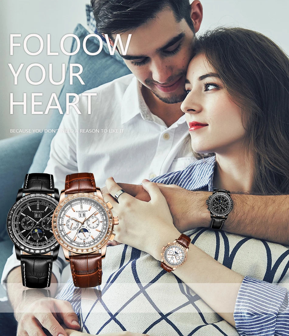 Excellence Big Diamond Dial Moon Phase Automatic Watch For Man and Woman Couple Mechanical Waterproof High-End Luxury Watch