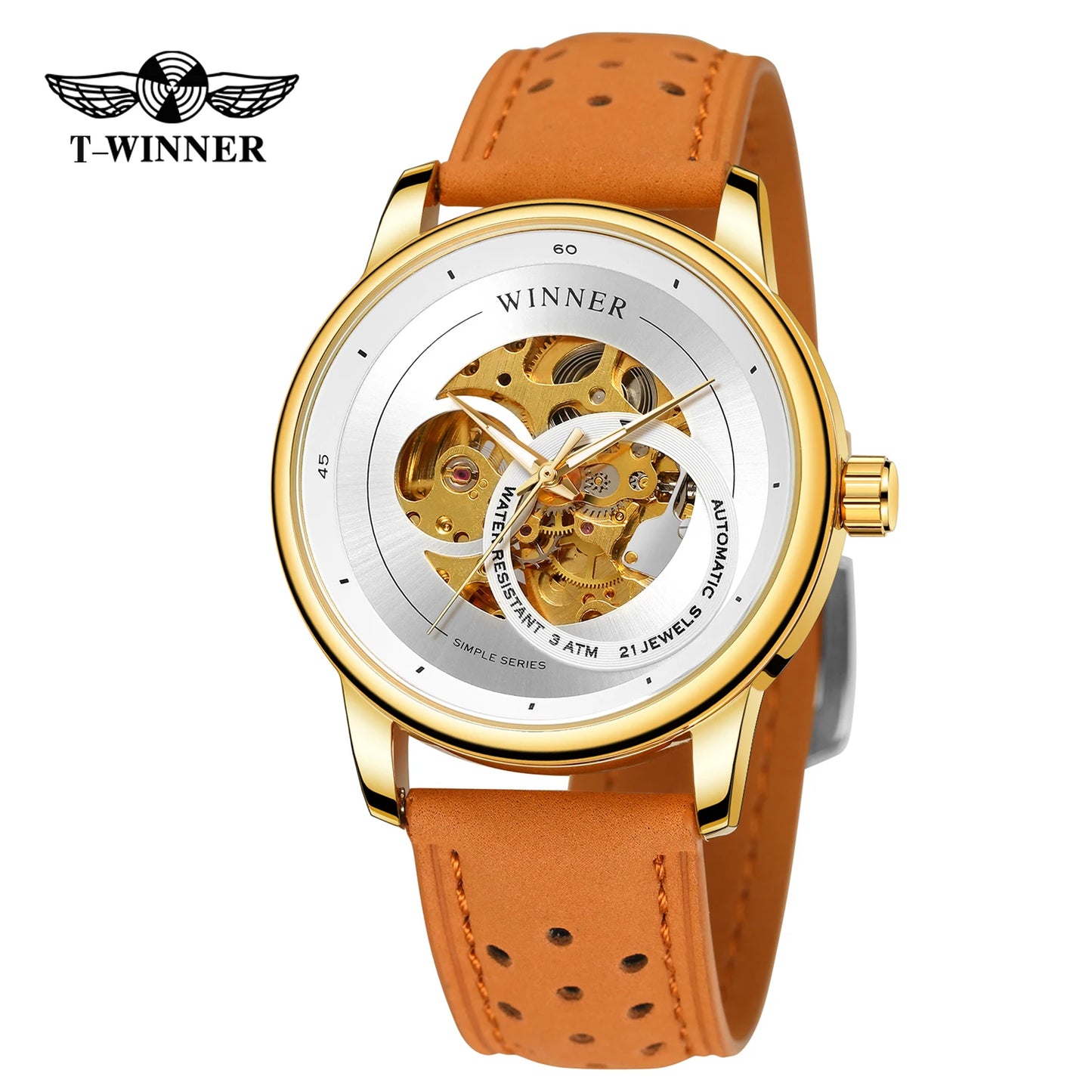 Excellence Original high-quality Transparent Skeleton Mechanical Automatic Watches for men water proof  Leather