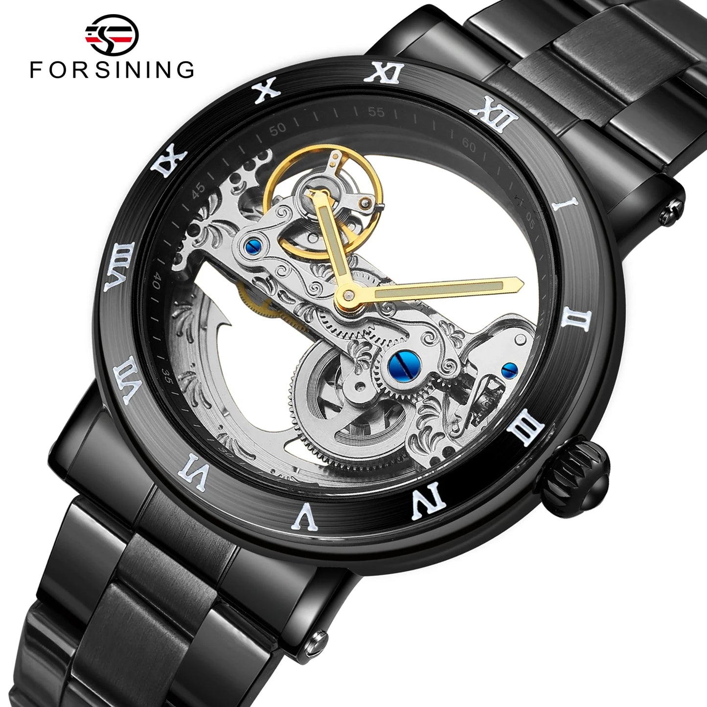 Excellence Original Luxury Stainless Steel Skeleton Tourbillon Automatic Watch Men Mechanical Waterproof Luminous Elegant Wrist Watch