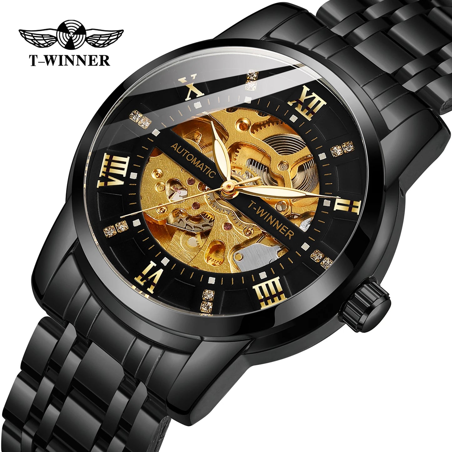 Excellence  Roman scale Skeleton Mechanical Wristwatch Retro Luminous Hands Luxury Brand Cool Men Watches Stainless Steel Waterproof