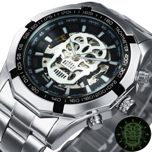 Excellence Classic Military Automatic Watch for Men Luminous Dial Sports Skull Skeleton Mechanical Watches Luxury Steel Band Clock