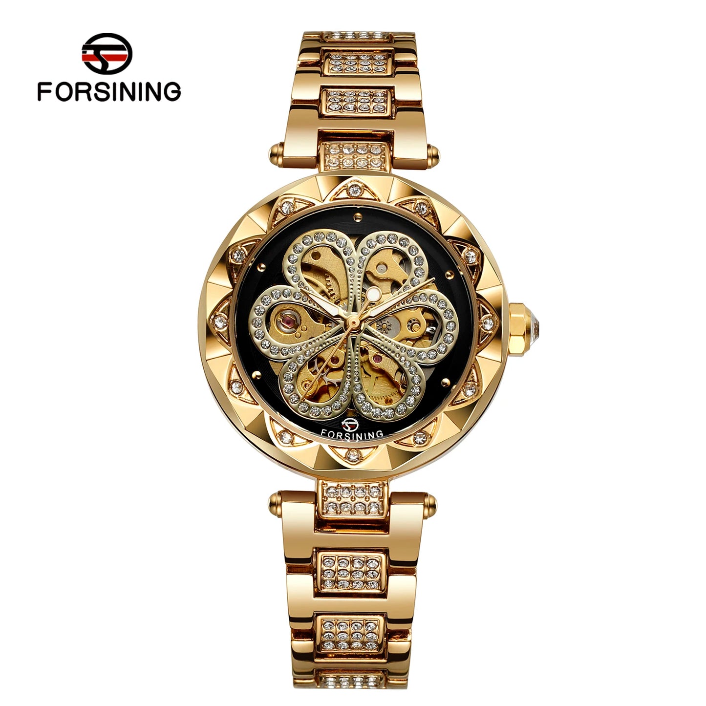 Excellence Skeleton Watch for Women Fashion Classics Diamond Automatic Mechanical Watches Luminous Hands Stainless Steel Strap