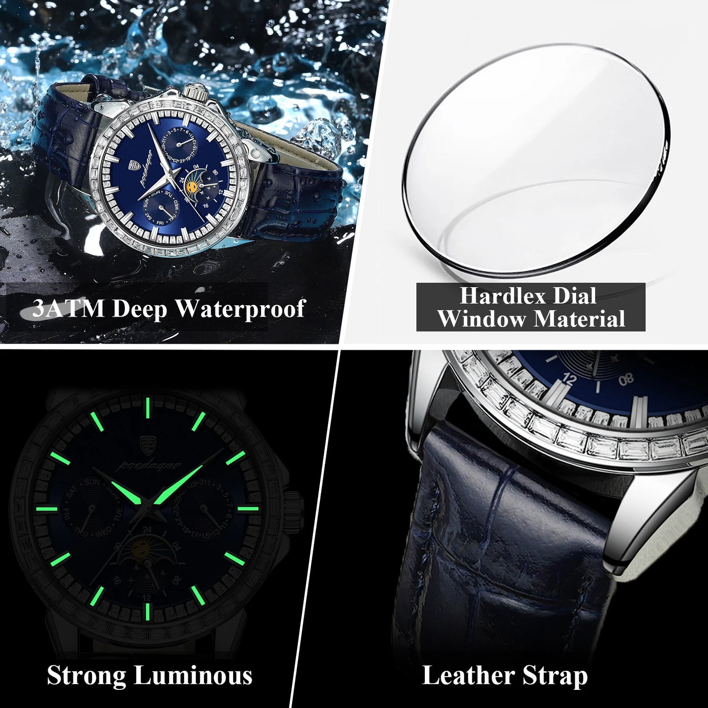 Excellence Luxury Sport Watch For Man Date Week Waterproof Luminous Men Watch Leather Quartz Men's Watch