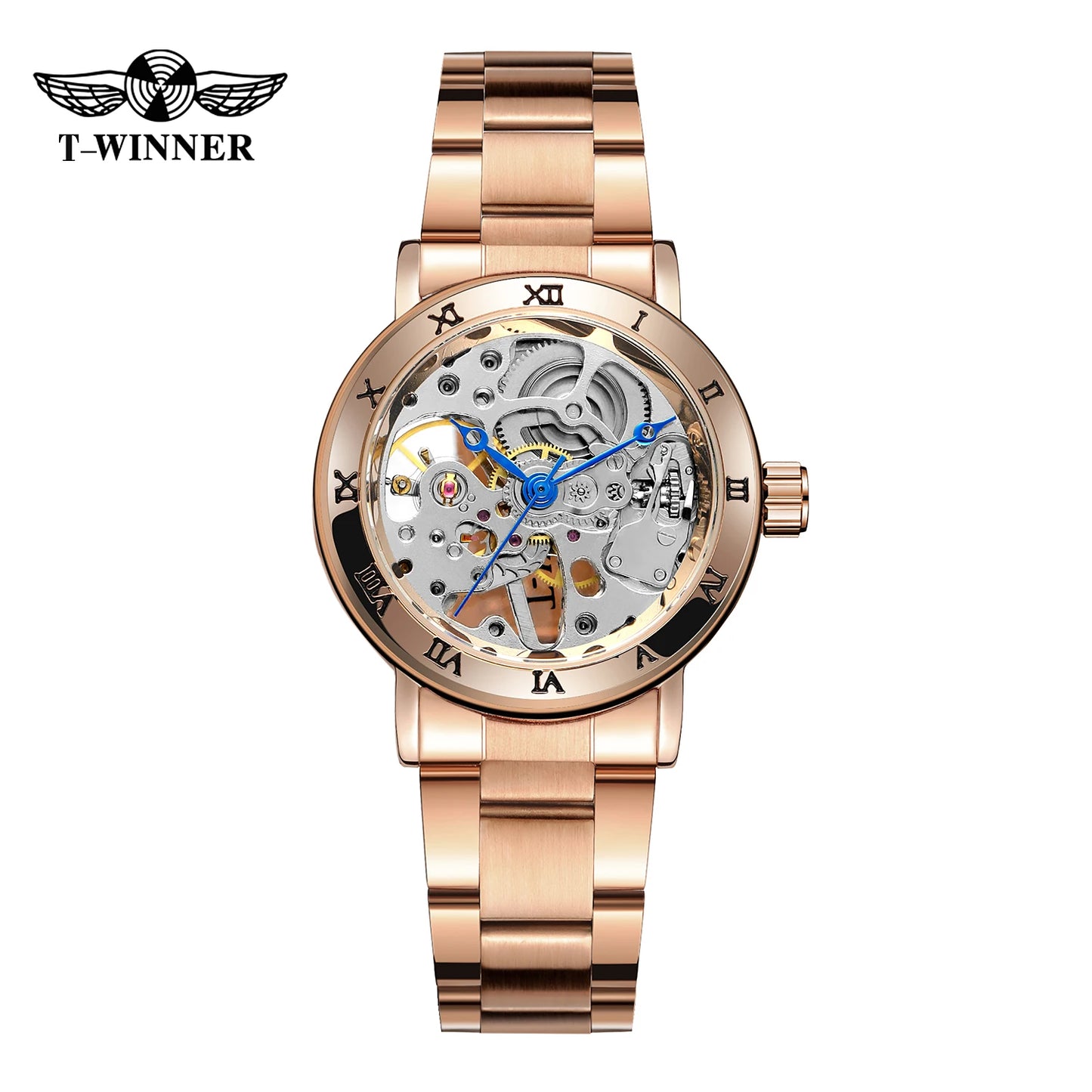 Excellence Skeleton Dial Stainless Steel Exquisite Watch Rose Golden Women Fashion Watch Luxury Brand Waterproof Mechanical movement.