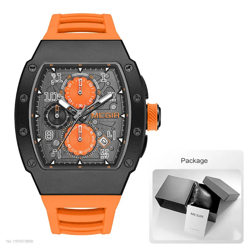 Excellence  Stainless Steel Quartz Watch for Men Fashion Waterproof Luminous Chronograph Wristwatch with Auto Date Silicone Strap