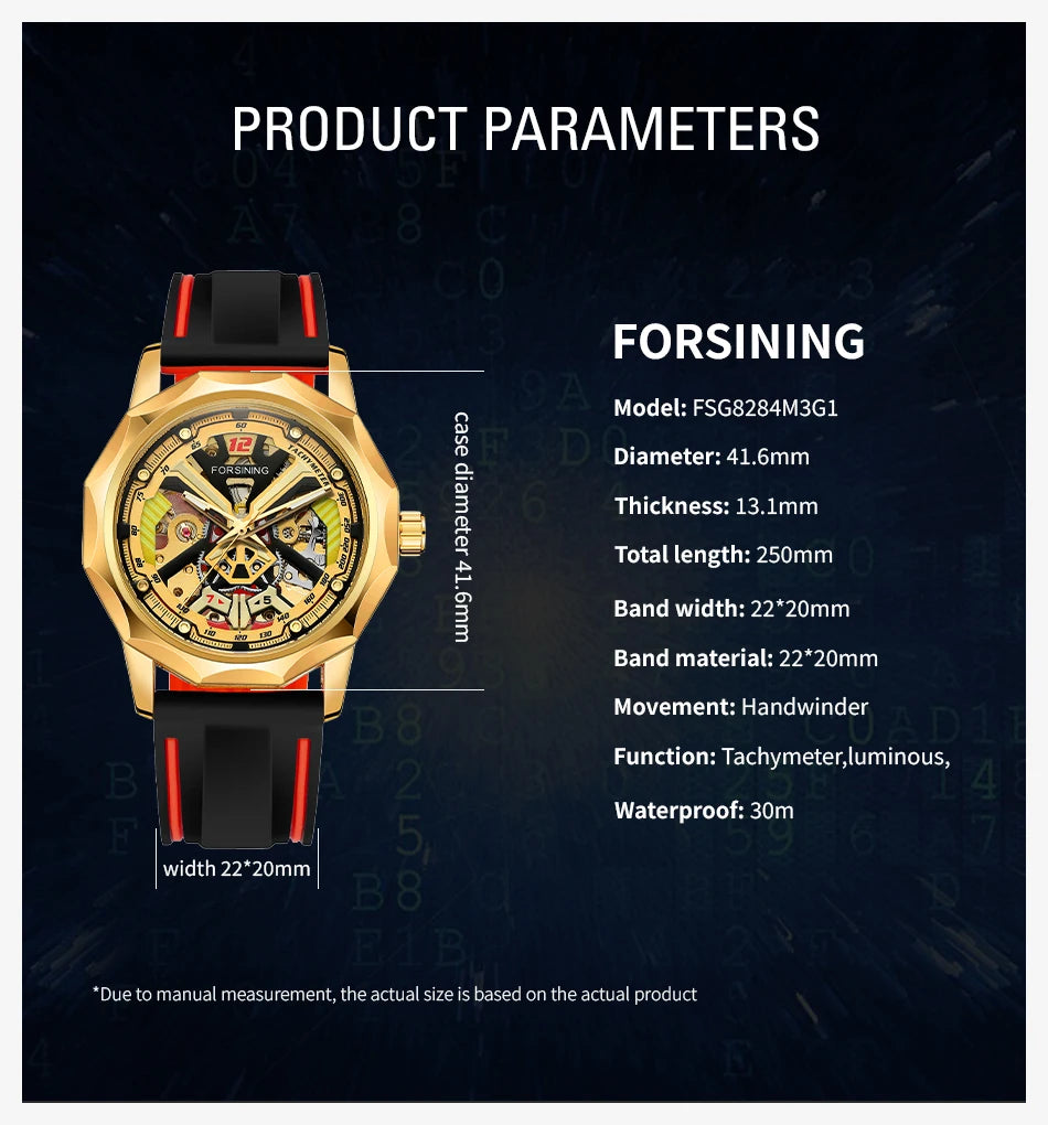 Excellence  Design Fashion Polygon Transparent Skeleton Rubber Band Men Mechanical Watch Luxury Montre Homme men