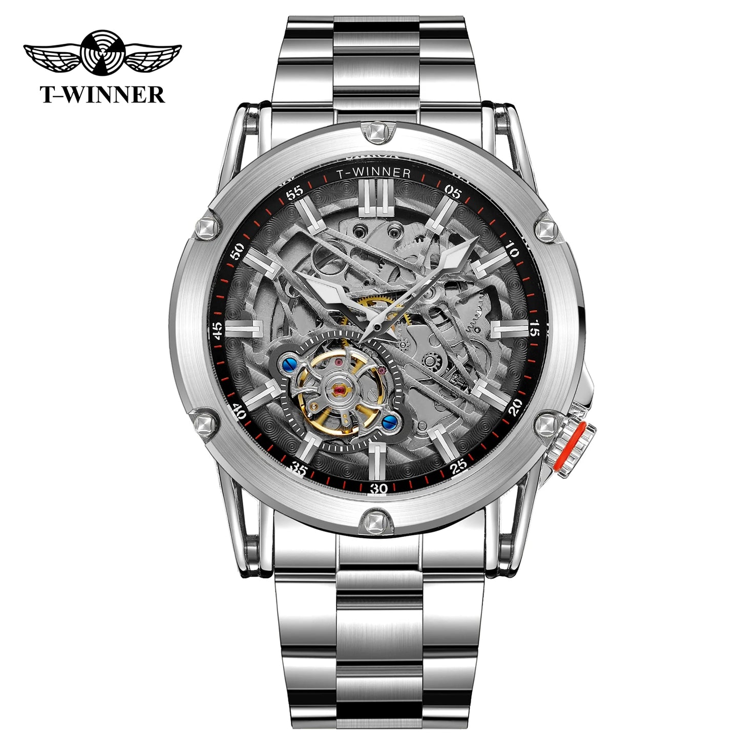 Excellence Original Luxury Tourbillon Stainless Steel Skeleton Mechanical Men's Watch Automatic Movement Military Wristwatches